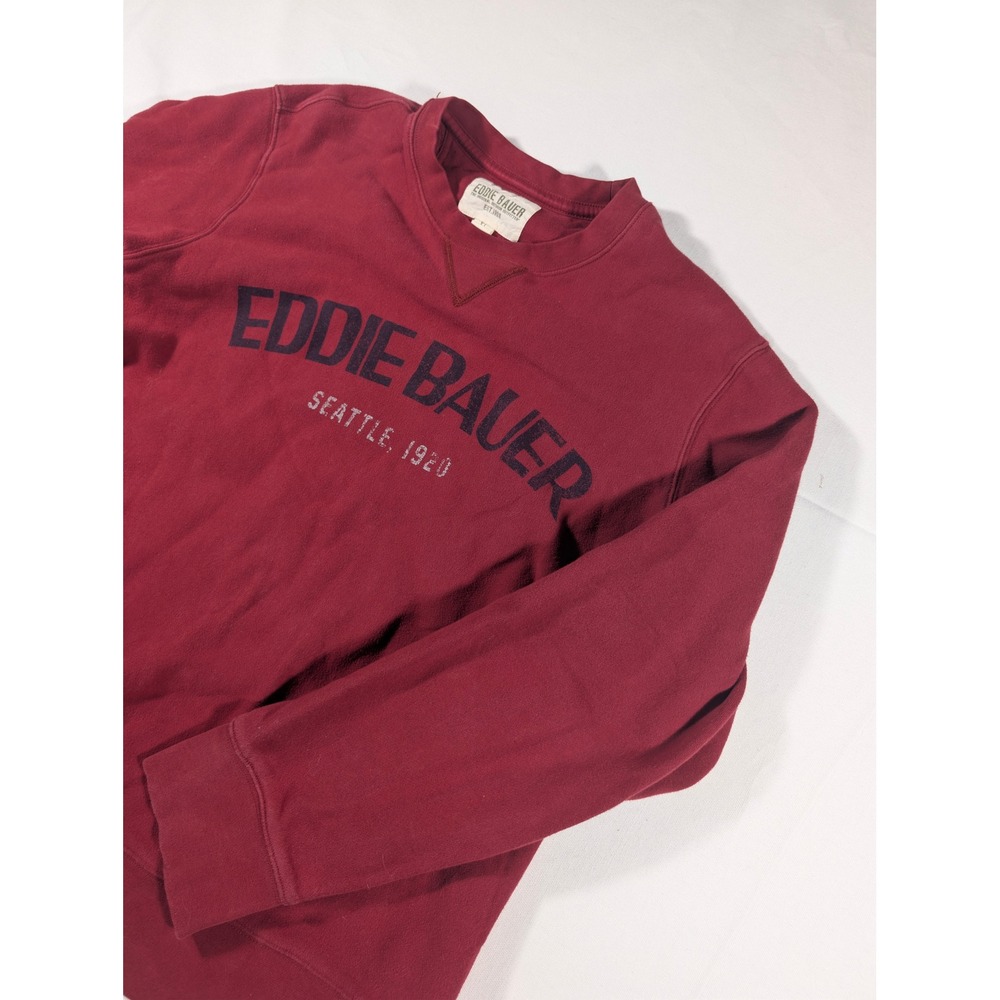 Eddie Bauer Sweatshirt Mens XL Red Logo Graphic Crew Neck Fleece Pullover Cotton